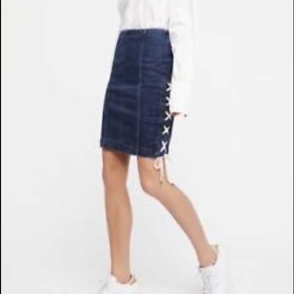 Free People Dresses & Skirts - Free people lace up jean skirt